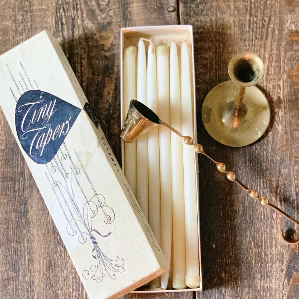 Brass candle holder vintage tapers snuffer boho